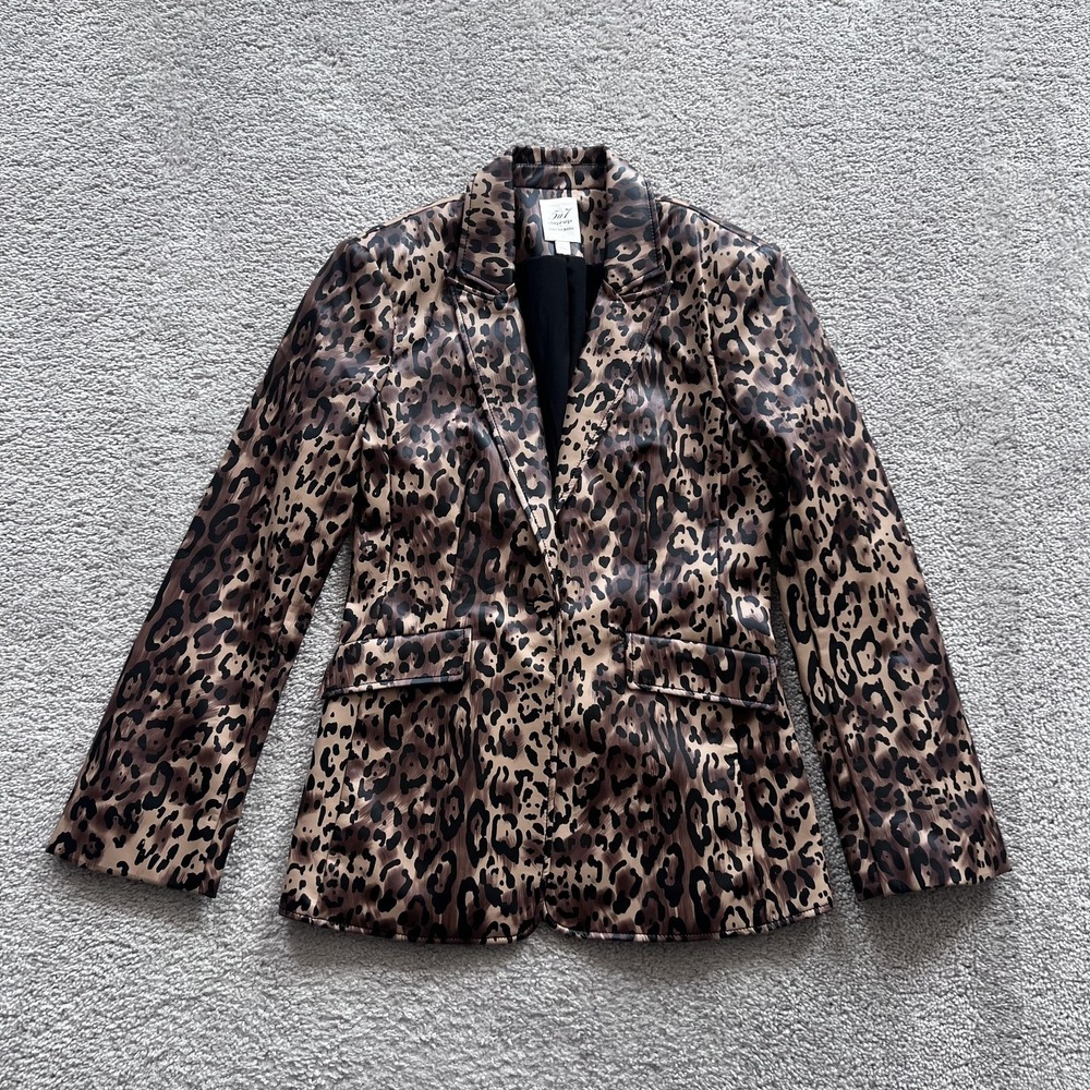 Cinq À Sept Cheyenne Leopard Jacket Blazer Womens 6 Brown Faux Leather Coated